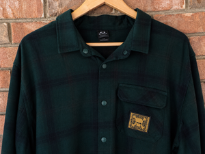 Oakley TC Skull Flannel Snap Button Up Shirt / Green Check