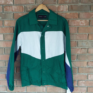 Edgar + Ash Windbreaker Button Up Jacket / Green-Blue-White