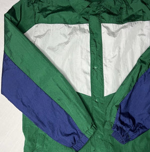 Edgar + Ash Windbreaker Button Up Jacket / Green-Blue-White