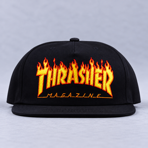 Thrasher Flame Embroidered Snapback Hat / Black