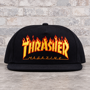 Thrasher Flame Embroidered Snapback Hat / Black