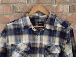 RVCA Plaid Button Up Shirt / Navy Blue-Tan