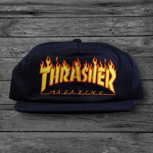 Thrasher Flame Embroidered Snapback Hat / Black