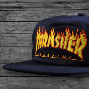Thrasher Flame Embroidered Snapback Hat / Black