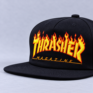 Thrasher Flame Embroidered Snapback Hat / Black